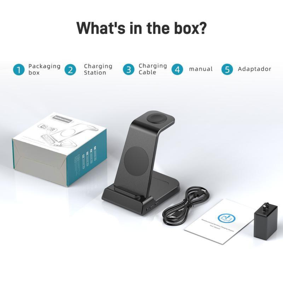 4-in-1 Wireless Charging Stand with digital clock