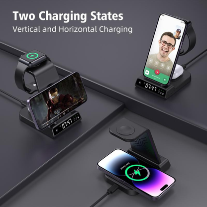 4-in-1 Wireless Charging Stand with digital clock