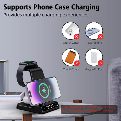 4-in-1 Wireless Charging Stand with digital clock