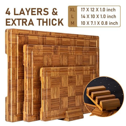 3pcs Bamboo Checkered Cutting Board with Holder