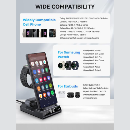 4-in-1 Wireless Charging Stand with digital clock