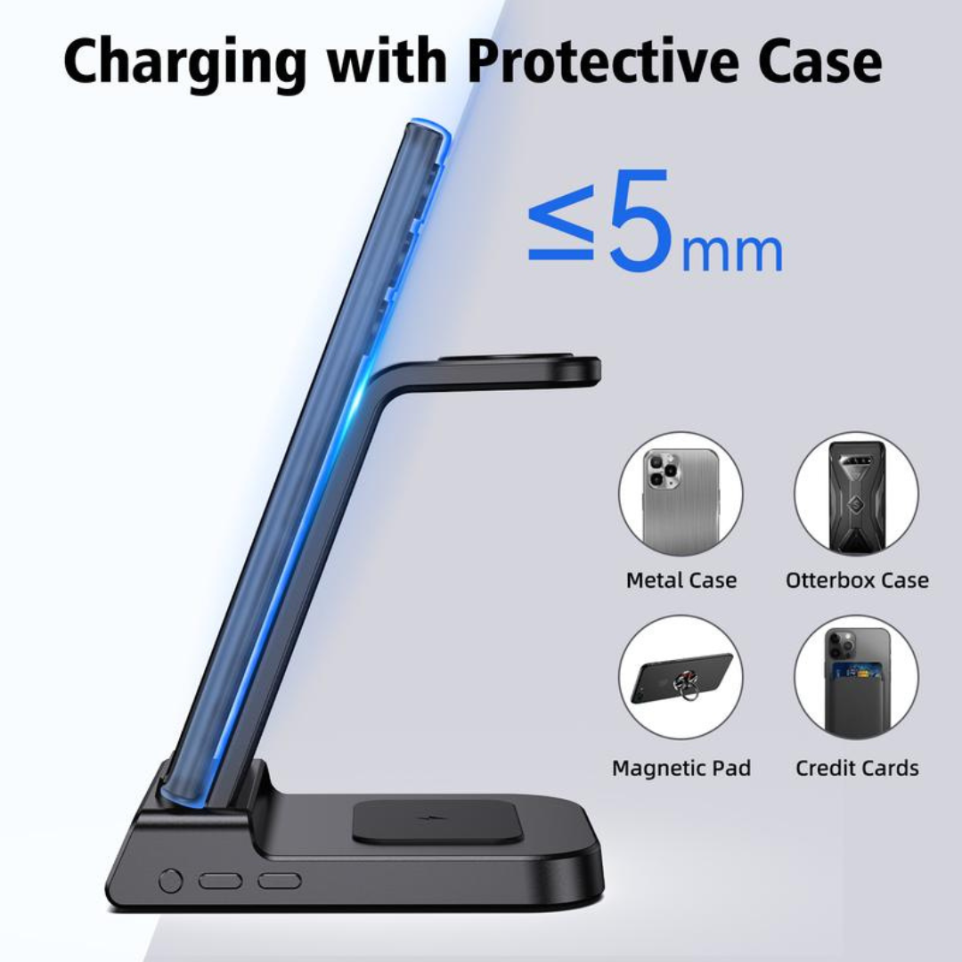 4-in-1 Wireless Charging Stand with digital clock