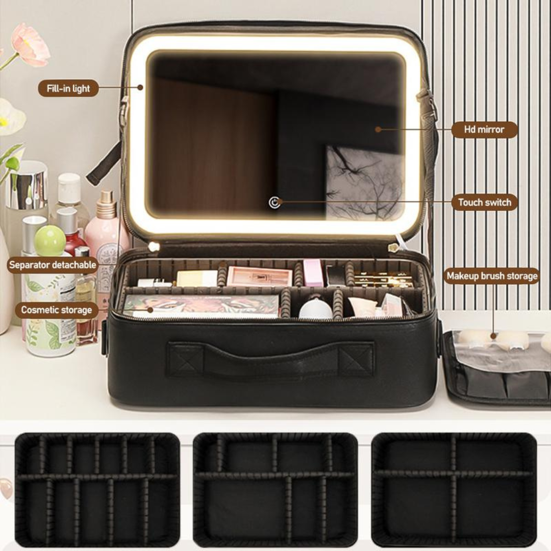 Travel Makeup Bag with LED mirror