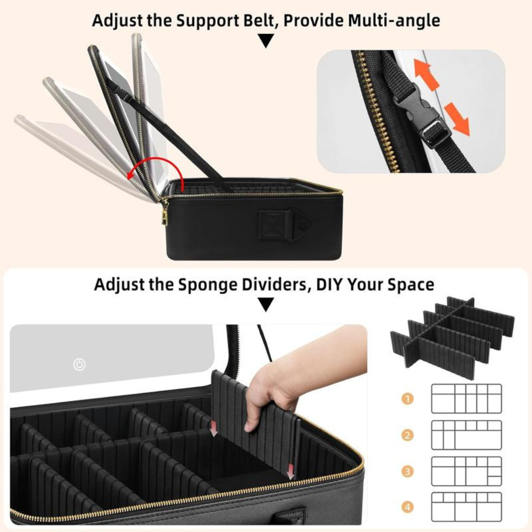 Travel Makeup Bag with LED mirror